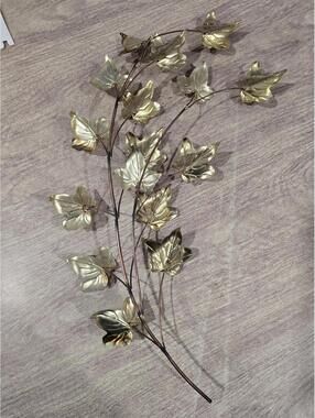 Vtg Homco Brass Ivy Leaf Posable Branch Wall Hanging Mid-Century Modern 1970's